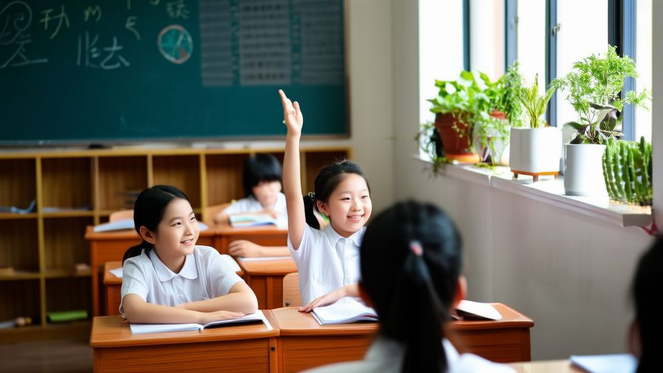 孩子在课堂上举手发言